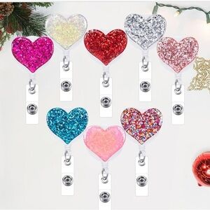 Glitter Heart Badge Reels - Set of 8